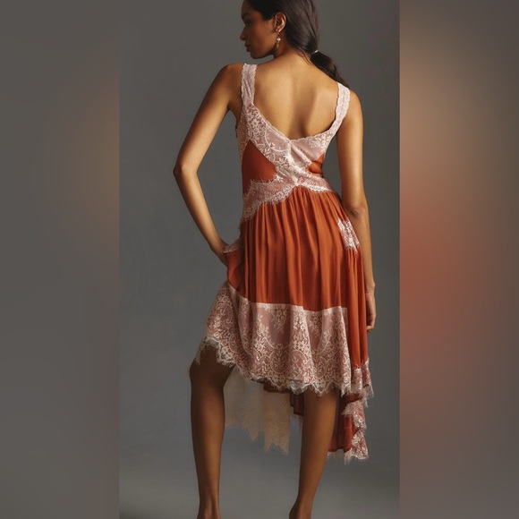 $210 Retail Anthropologie Sleeveless Asymmetrical Lace Midi Dress Sz 8 NWOT - Picture 3 of 4